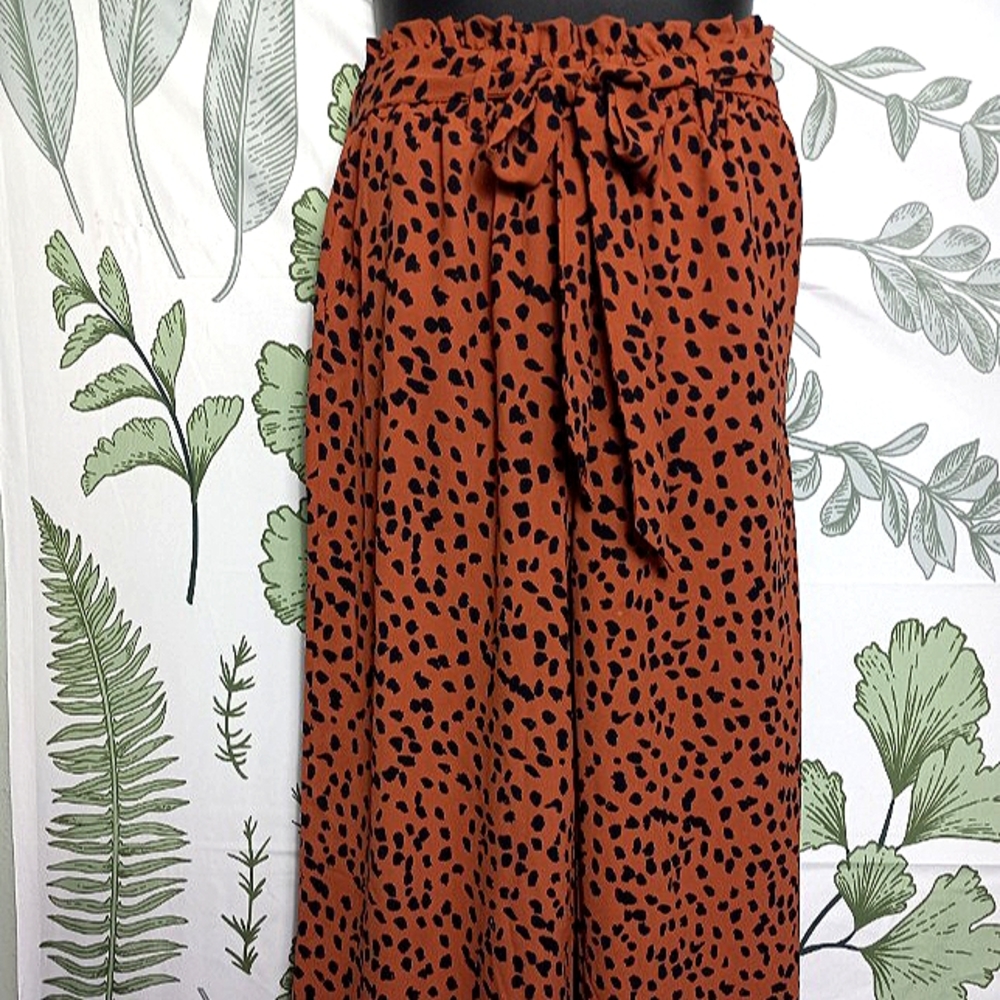 Cheetah Print Paper Bag Tie Waist Palazzo Pants